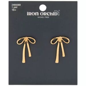 New! Iron Orchid Studio Goldtone Metal Bow Earrings NWT